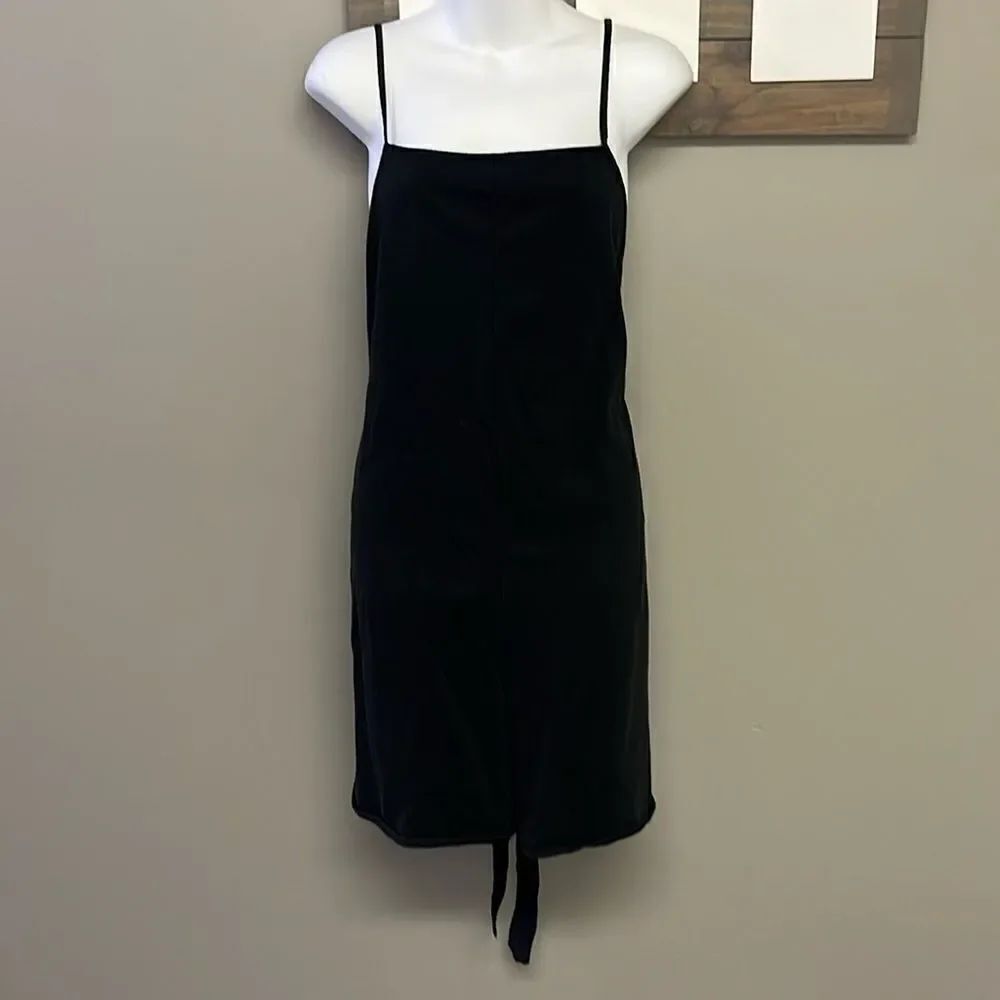 ZARA Black Pull-On Spaghetti Strap Cotton Romper w/ Attached Belt Straps- Large